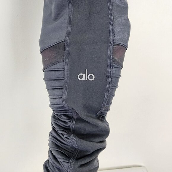 ALO Yoga Gray Moto Leggings Nylon Spandex Mesh Active Running Workout Gym Fit - Picture 6 of 16